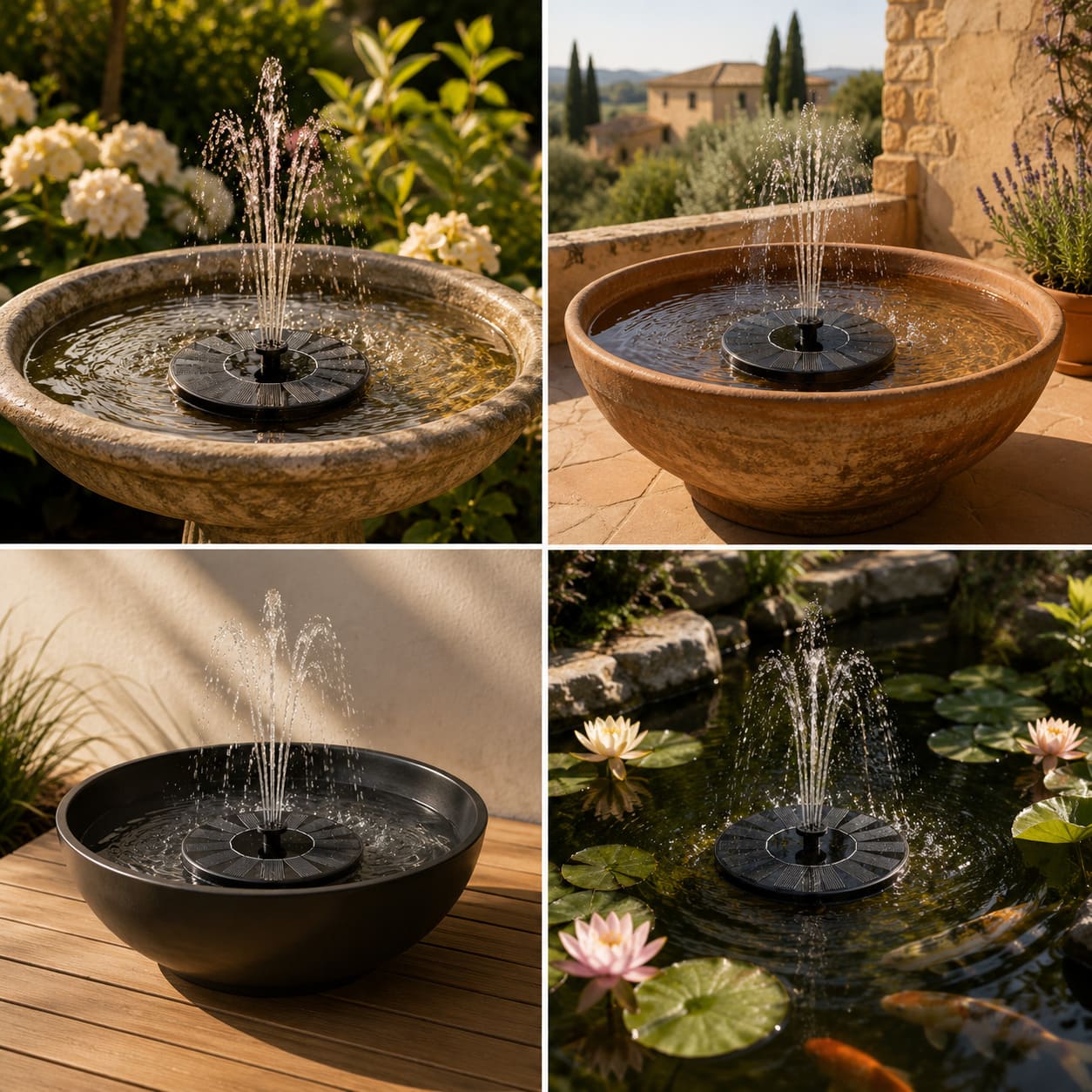 Fontaine Solaire Flottante 6 Effets