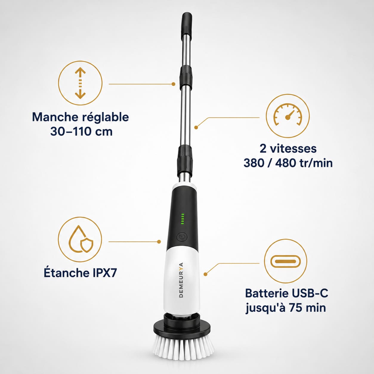 Brosse Rotative Électrique 8-en-1 — Manche Extensible