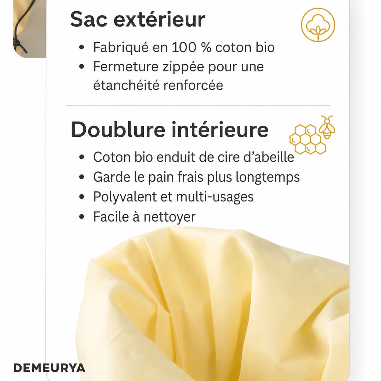 Sac à Pain en Cire d'Abeille – 100% Coton Bio
