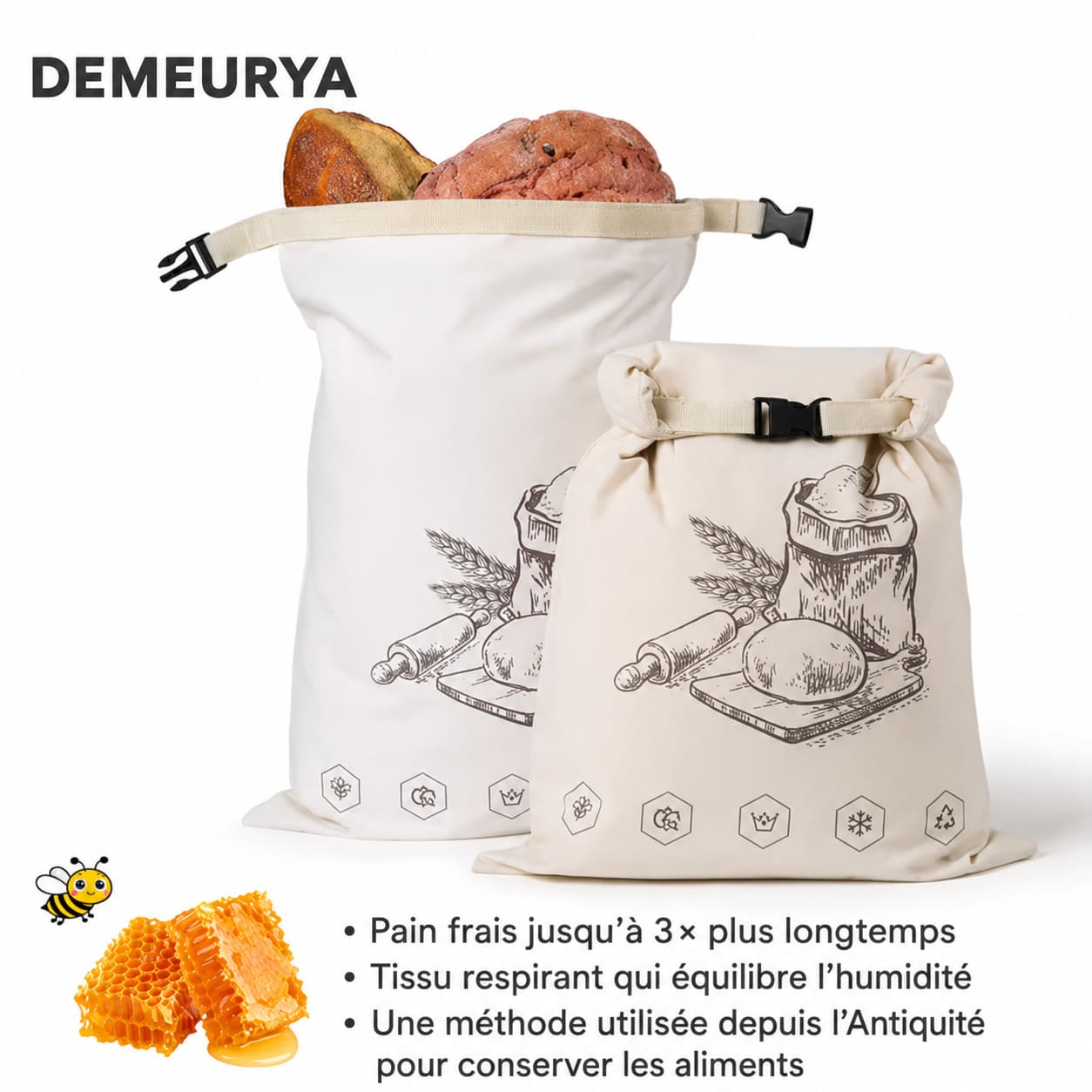 Sac à Pain en Cire d'Abeille – 100% Coton Bio