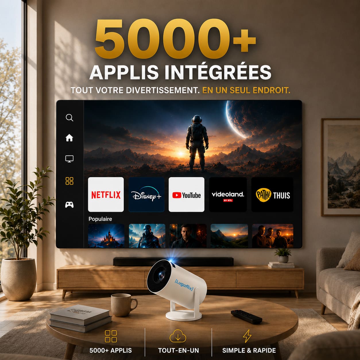 Lugoflix - Projecteur Portable 4K