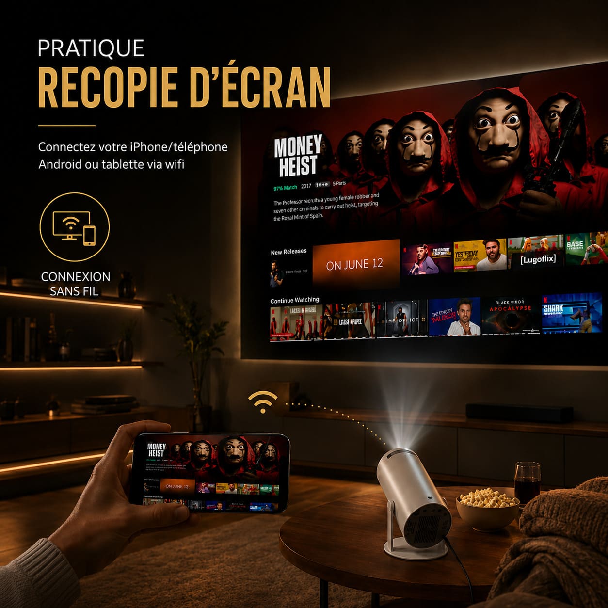 Lugoflix - Projecteur Portable 4K
