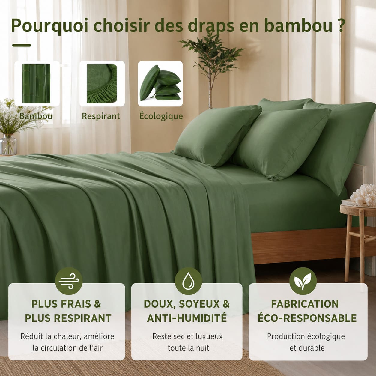 Draps en Bambou Rafraîchissants